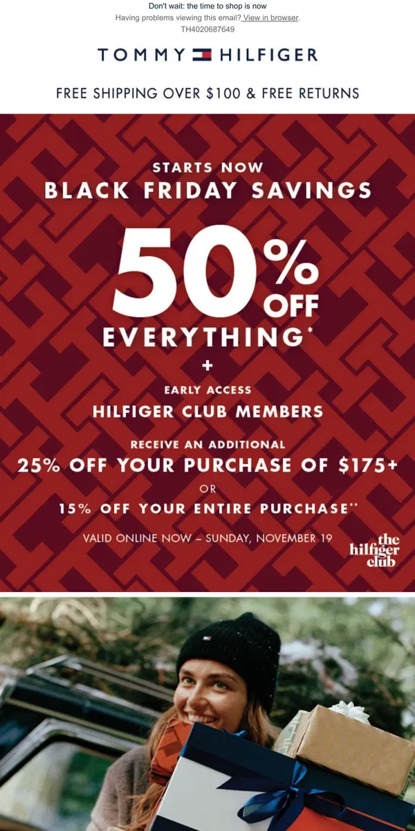 Email from Tommy Hilfiger. ENDS TONIGHT: 25% off your purchase of $175+