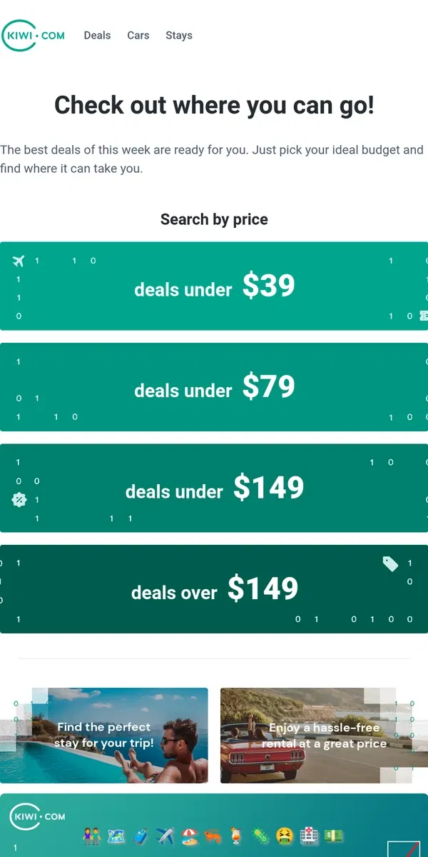 Email from Kiwi.com. We monitor flight prices from New York for you! Today they're under $39