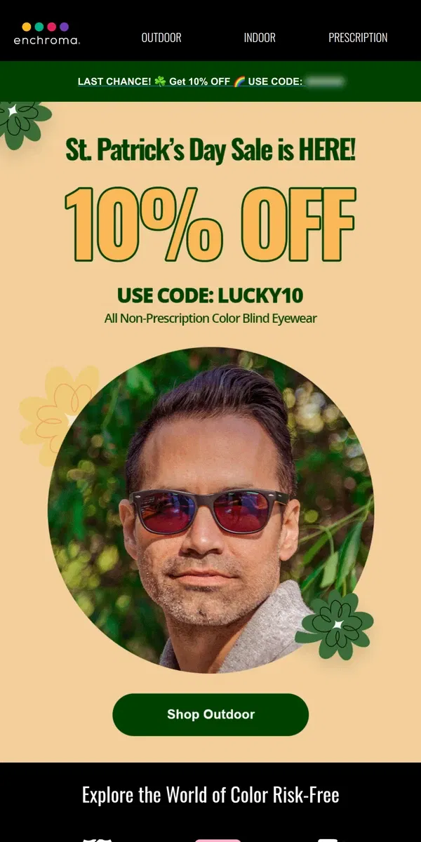 Email from EnChroma. Last Chance for 10% OFF 🌈🍀