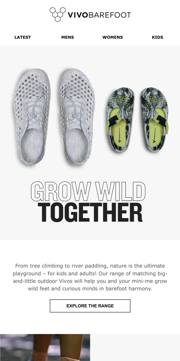 Email from Vivobarefoot. Team Vivos for kid-parent adventures