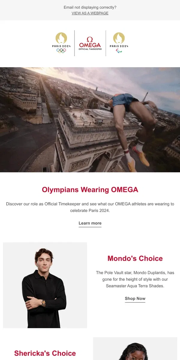 Email from OMEGA. Olympians wearing OMEGA