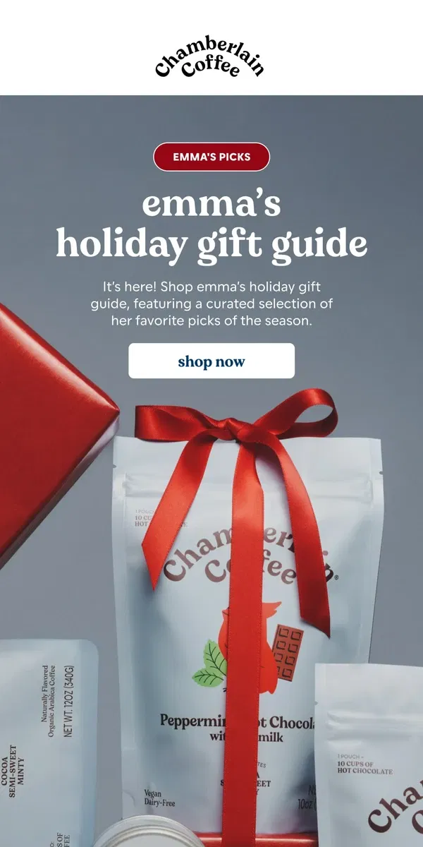 Email from Chamberlain Coffee. emma's holiday favorites