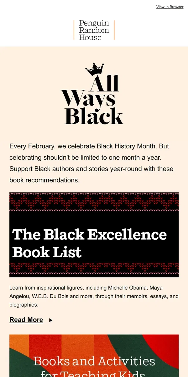 Email from Penguin Random House. Celebrate Black History Month With All Ways Black