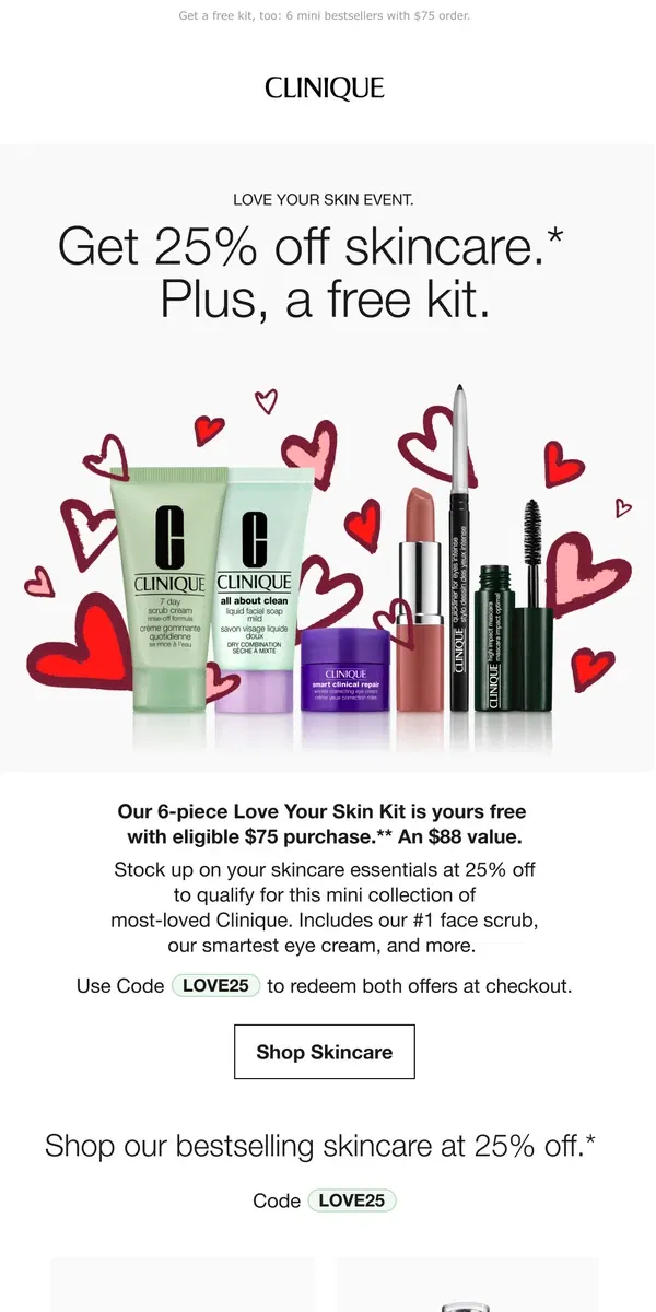 Email from Clinique. 😍 Stock up & save 25% today.