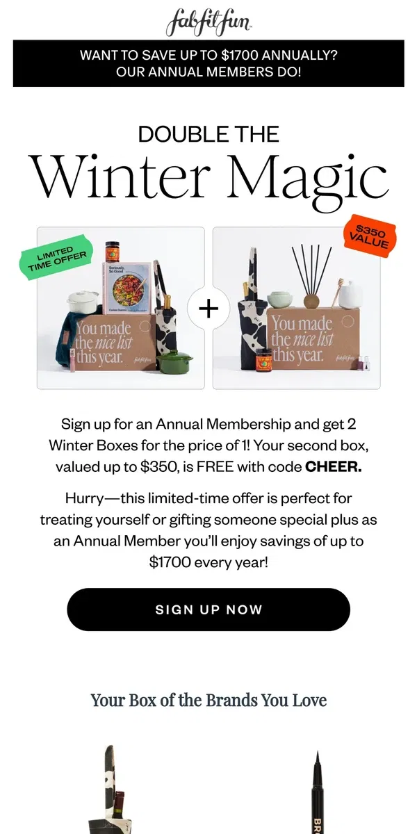 Email from FabFitFun. Get 2 Winter Boxes for the Price of 1 + Save Big