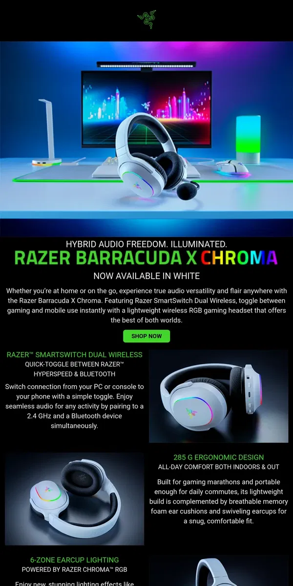 Email from Razer. 🌈Razer Barracuda X Chroma: Now Available in White