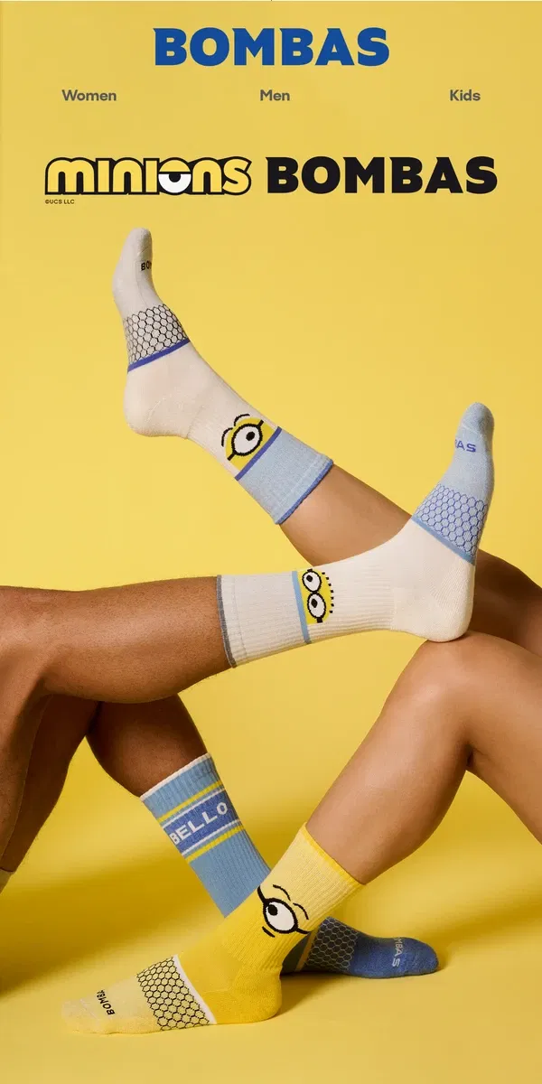 Email from Bombas. Almost Gone: Minions Socks