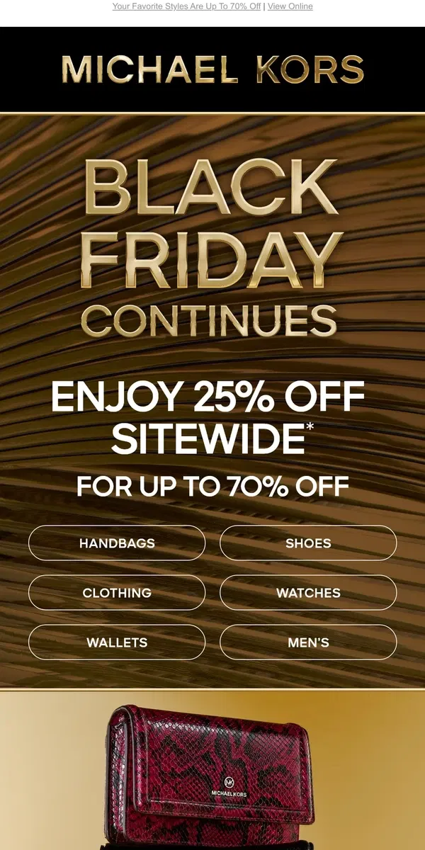 Email from Michael Kors. Final Hours: The Black Friday Sale