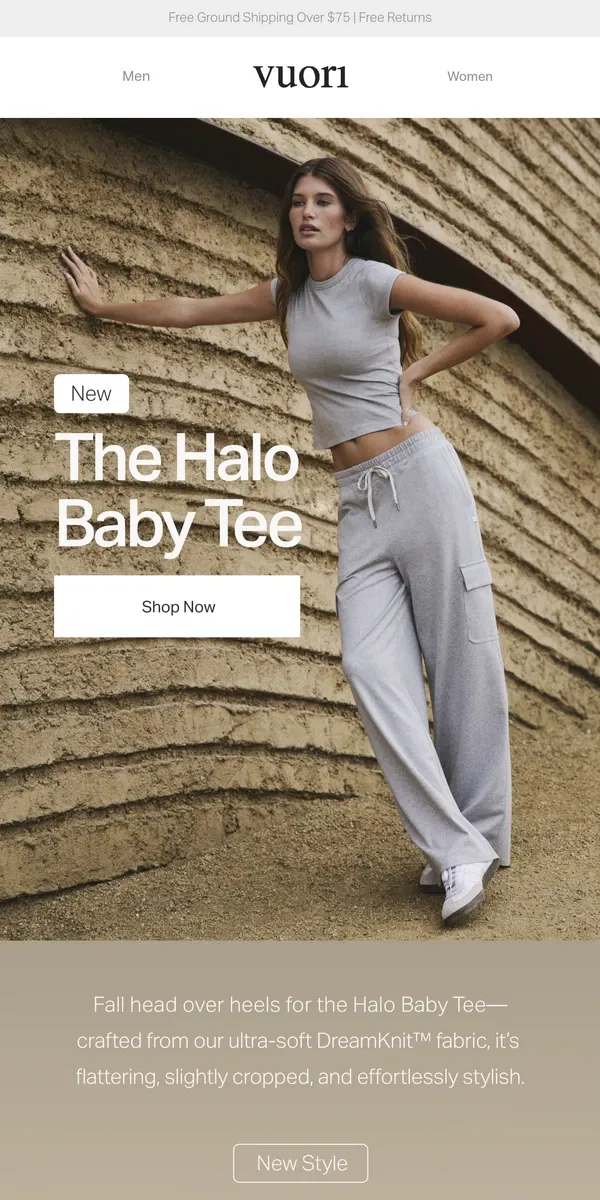 Email from Vuori. New: The Halo Baby Tee