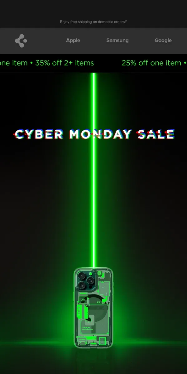 Email from Spigen. Cyber Sale: The portal is open.