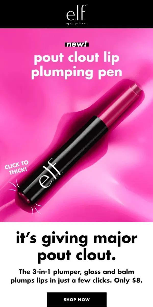 Email from e.l.f.. NEW 👄🖊️ Pout Clout Lip Plumping Pen