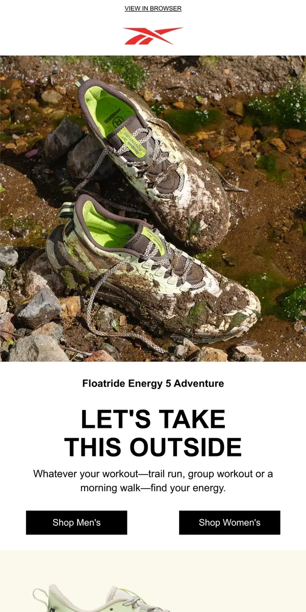 Email from Reebok. Feel the Floatride Energy 5 Adventure