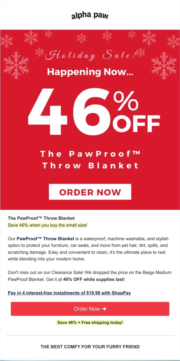 Email from Alpha Paw. Happening Now | Massive Discount on ....