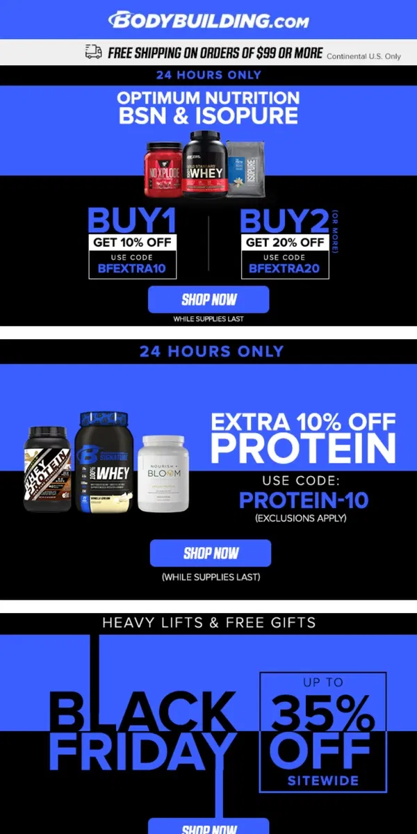 Email from Bodybuilding.com. 🚨 ENDING SOON! Extra 10% Off Protein w/ Code 🚨