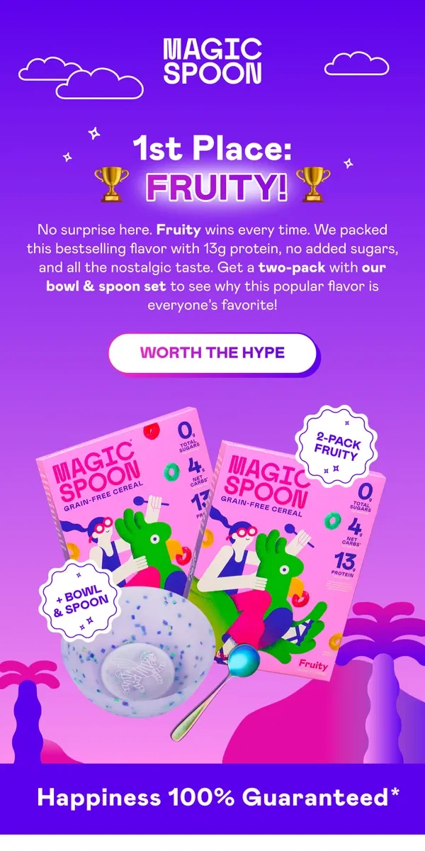 Email from Magic Spoon Cereal. Spooner’s Favorite: Fruity! 🍓