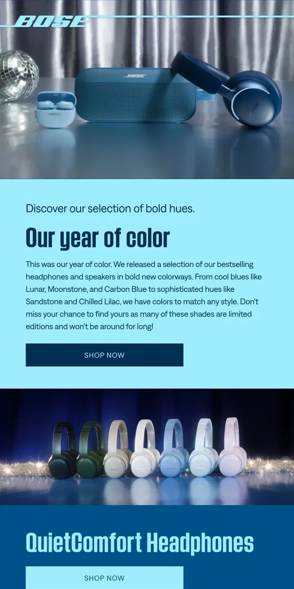 Email from Bose. Discover our year of color!