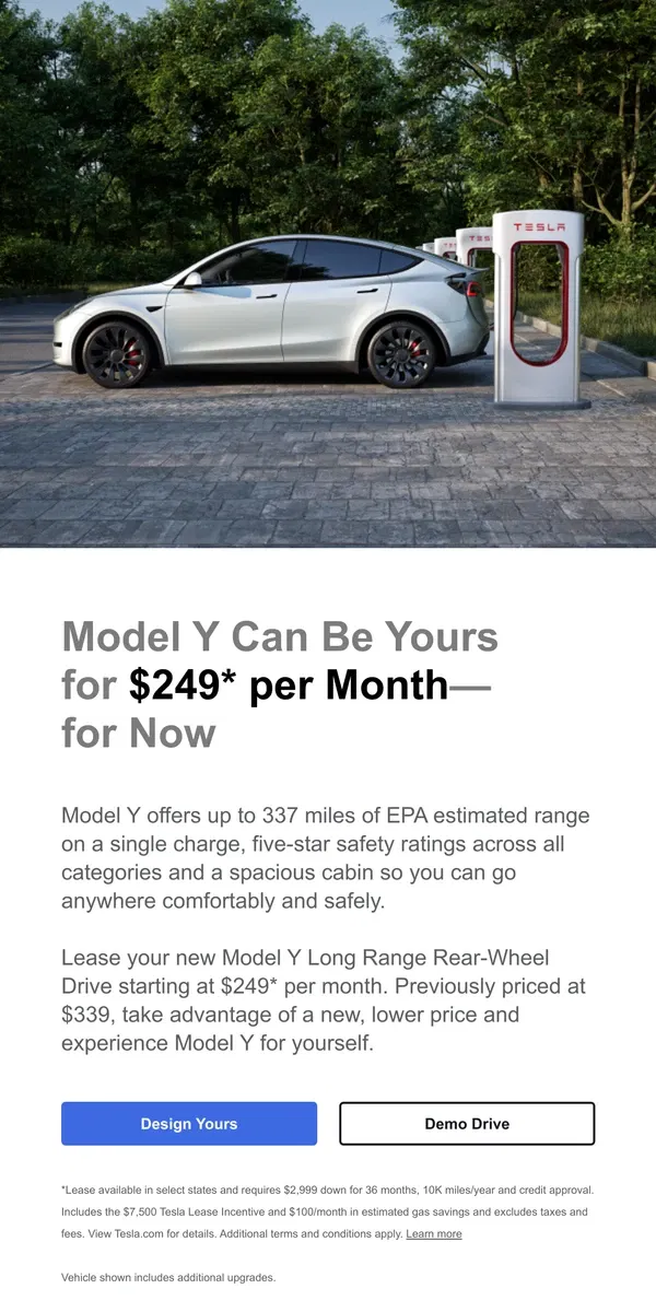 Email from Tesla. Leasing Model Y Now Costs Less