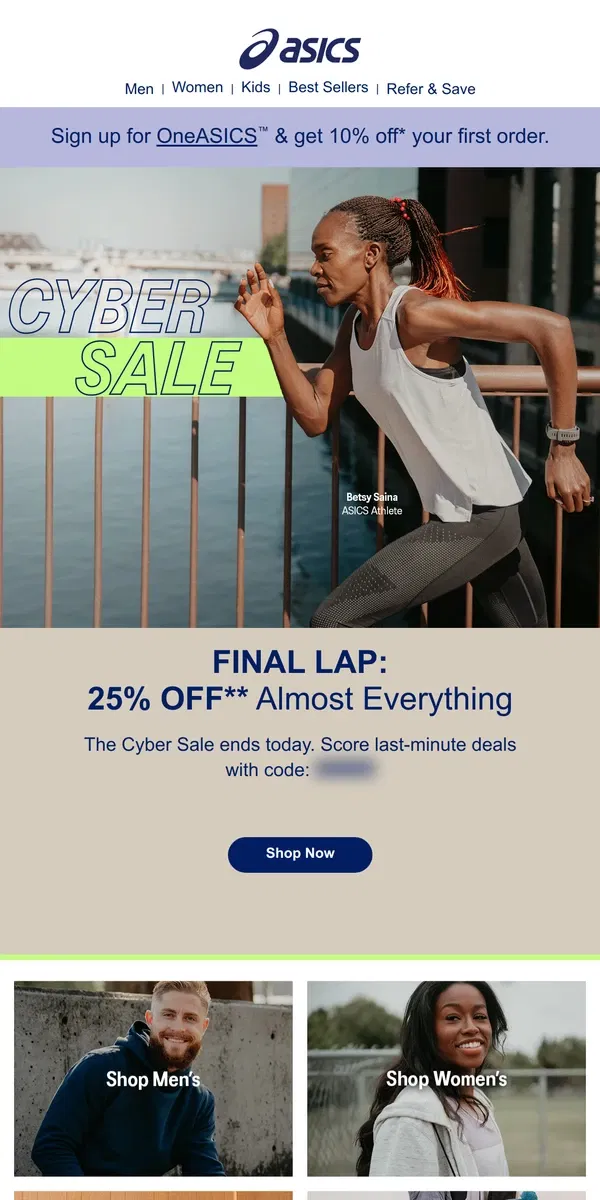 Email from ASICS. 25% OFF almost everything ends soon ⏳