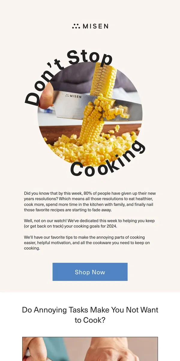 Email from Misen. Don't Stop Cooking Week is Here