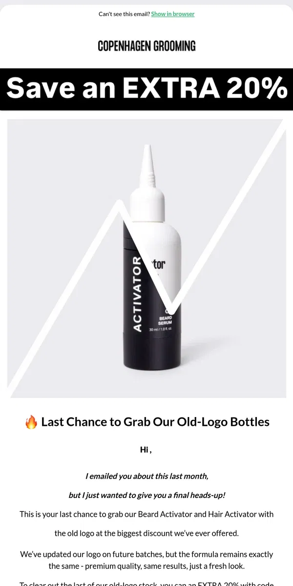 Email from Copenhagen Grooming. 🔥 Last Chance to grab cheapest activators ever