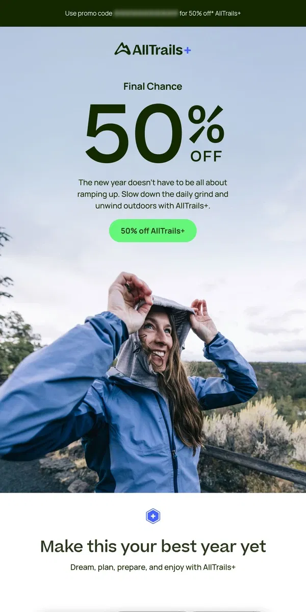 Email from AllTrails. ⏳ Final hours: 50% off AllTrails+