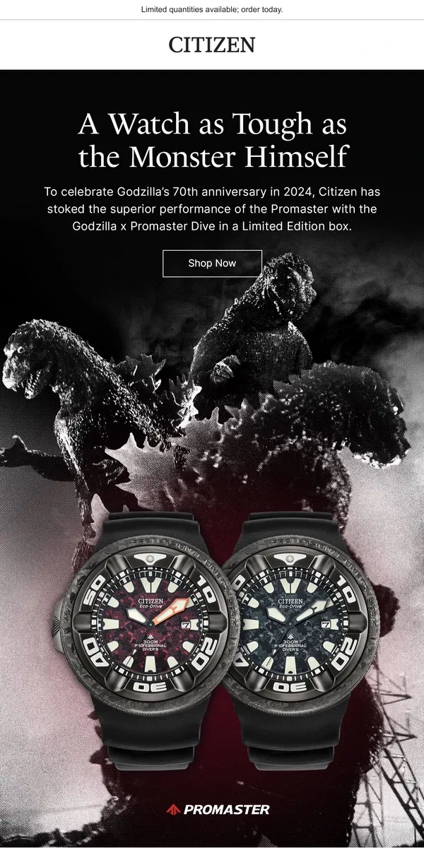 Email from Citizen Watch. A Watch Fit for a King…A King of the Monsters