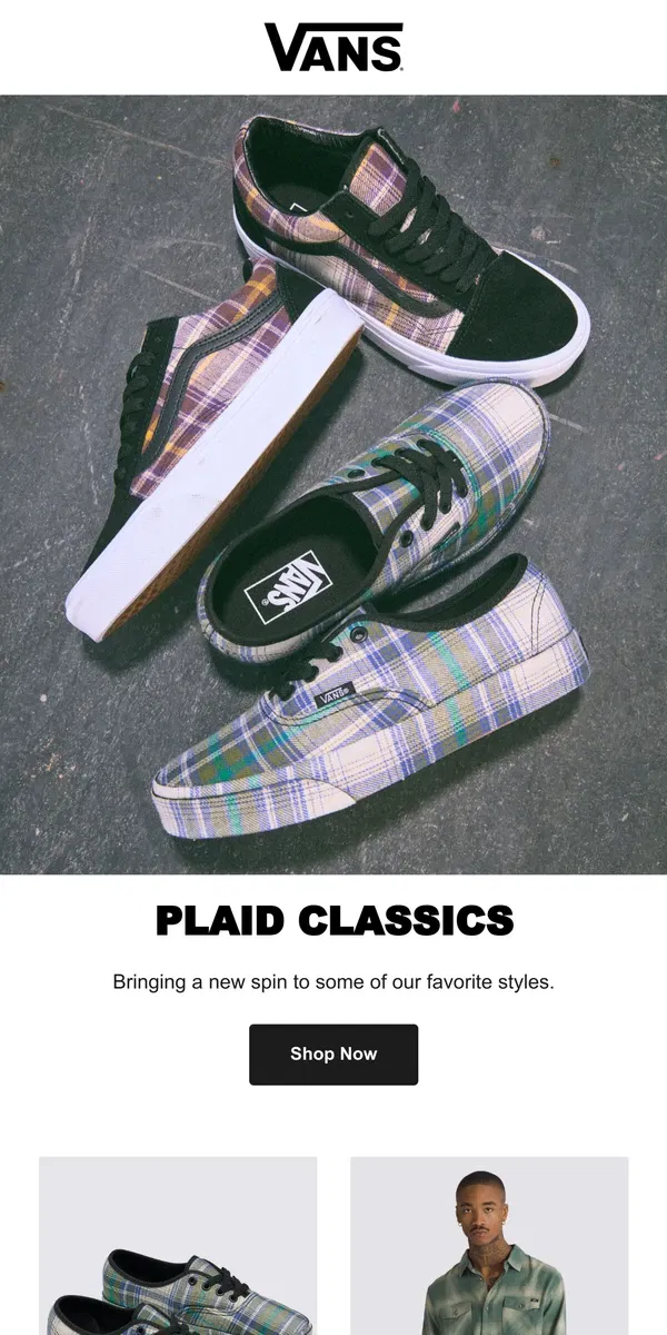 Email from Vans. CLAD IN PLAID