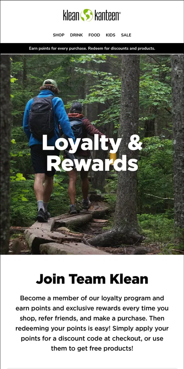 Email from Klean Kanteen. Join our Loyalty Program