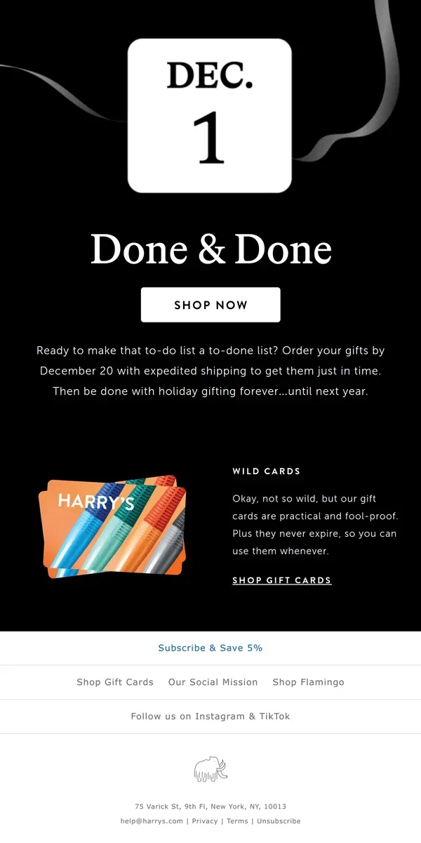 Email from Harry's. Need a gift? Now’s the time