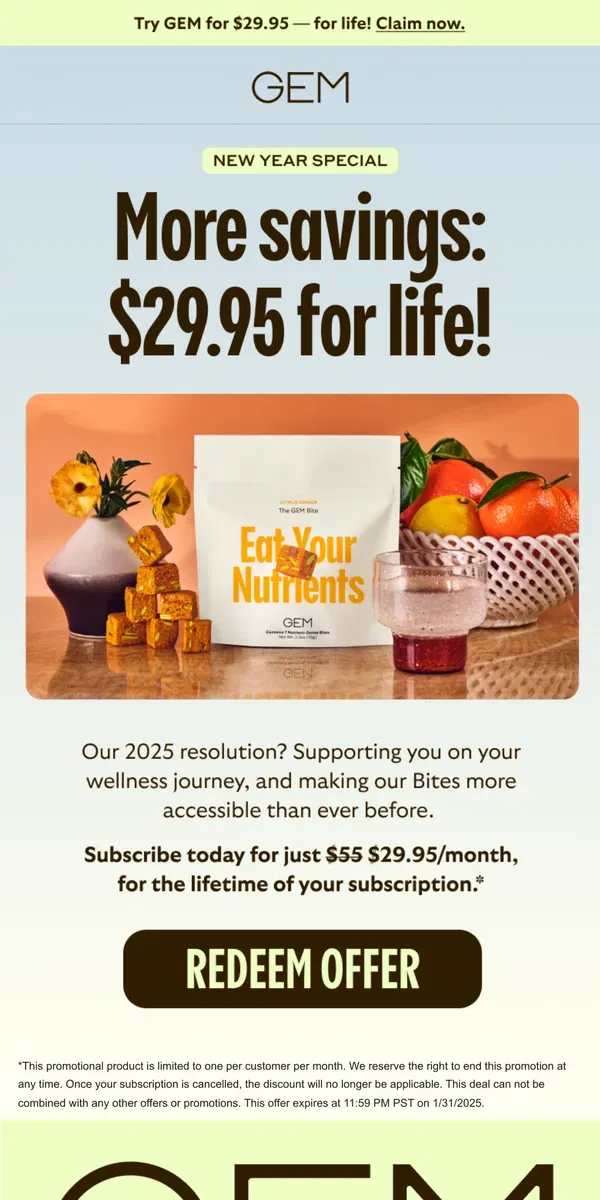 Email from GEM. Flash sale: Try GEM for $29.95 for life!