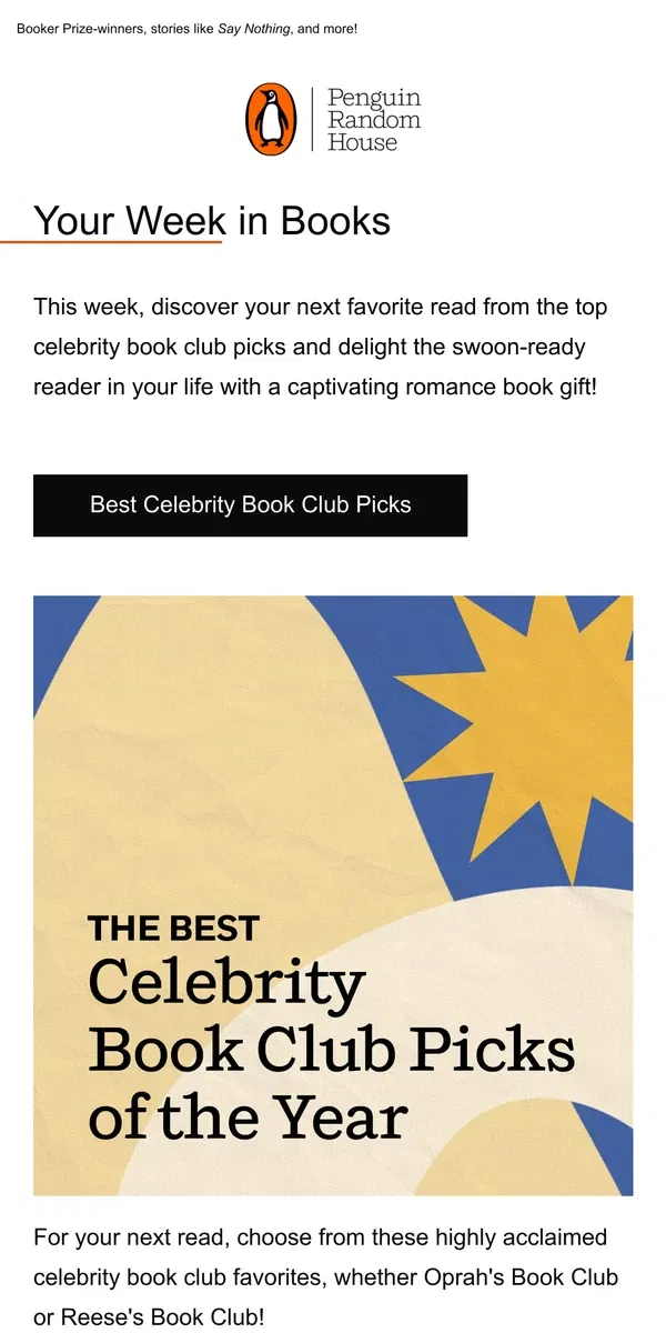 Email from Penguin Random House. Your Week in Books: Must-Read Celebrity Book Club Picks