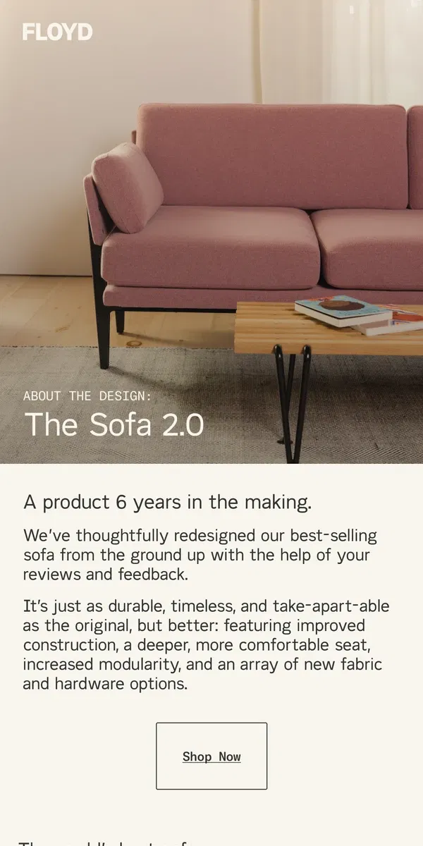 Email from Floyd Home. The Floyd Sofa 2.0