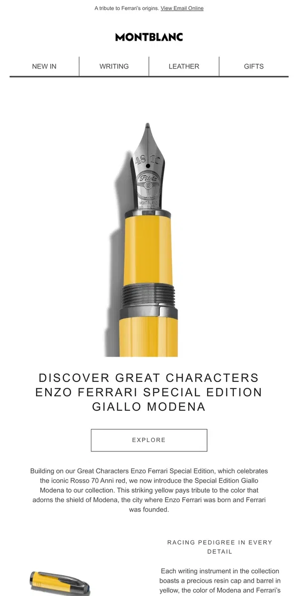 Email from Montblanc. Discover Great Characters Enzo Ferrari Special Edition Giallo Modena