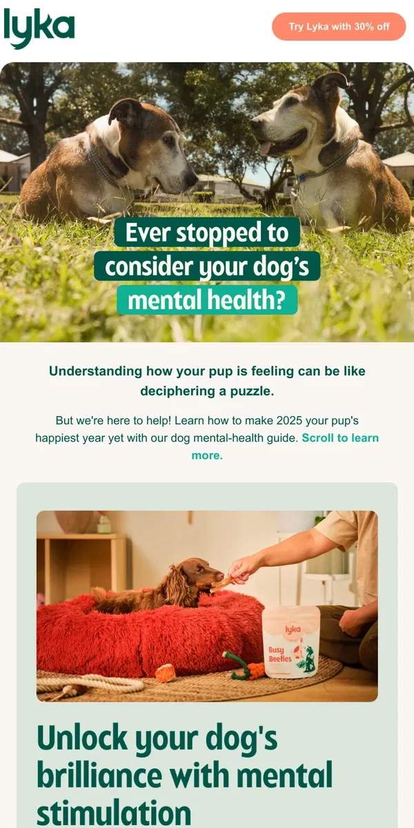 Email from Lyka. Your guide to decoding your pup's emotions 🧠