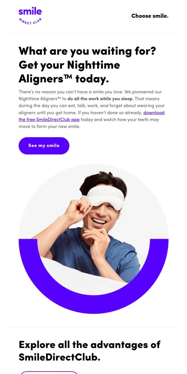 Email from SmileDirectClub. Let Nighttime Aligners™ do the work while you sleep.