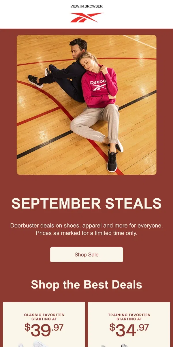 Email from Reebok. Fitness sneakers for just $34.97 📣