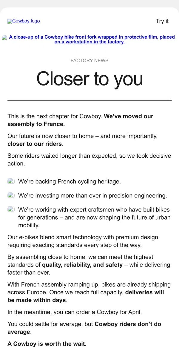 Email from Cowboy. Designed in Belgium