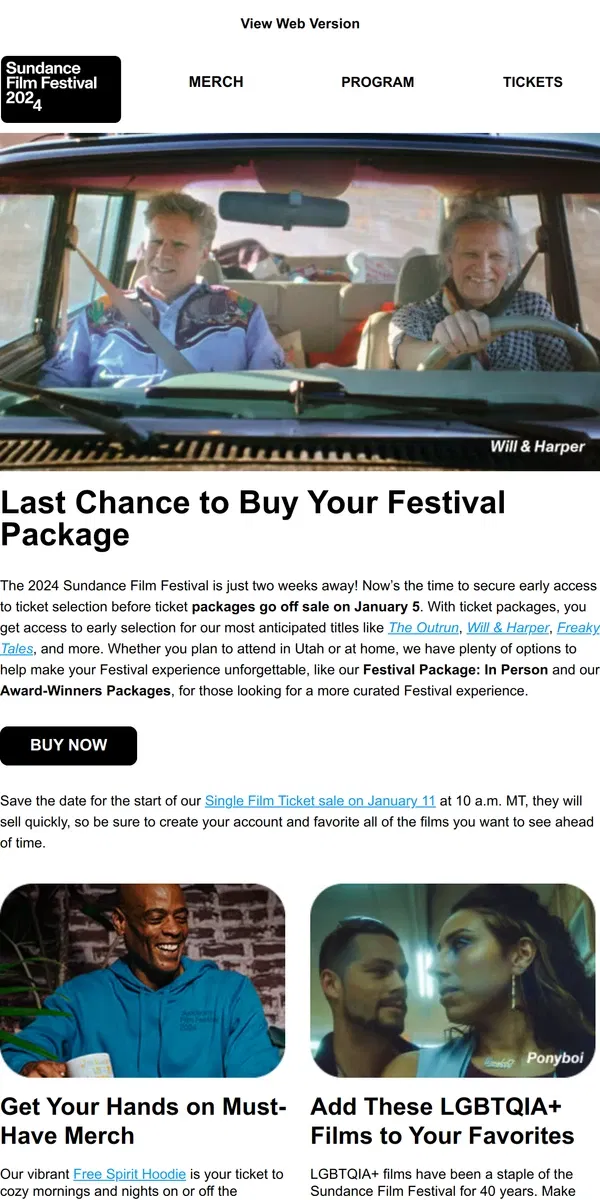 Email from Sundance. Last Chance to Purchase Ticket Packages