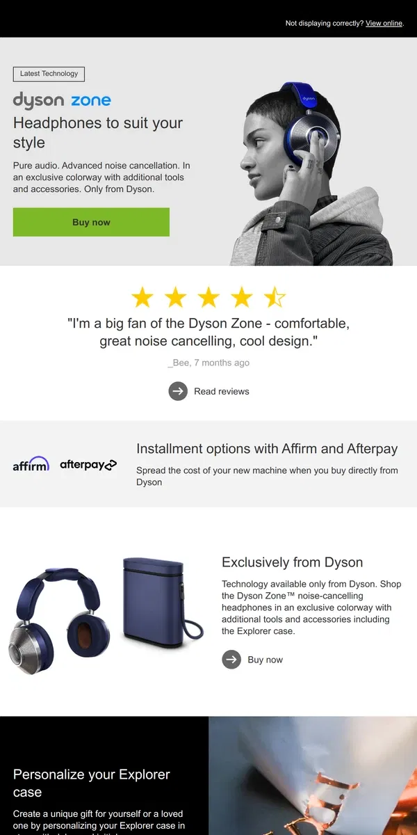 Email from Dyson. Own the Dyson Zone noise-cancelling headphones