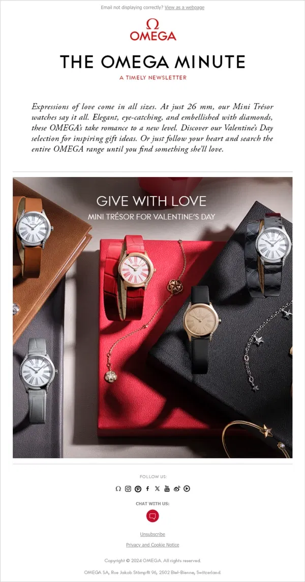 Email from OMEGA. Fall in love with Trésor.