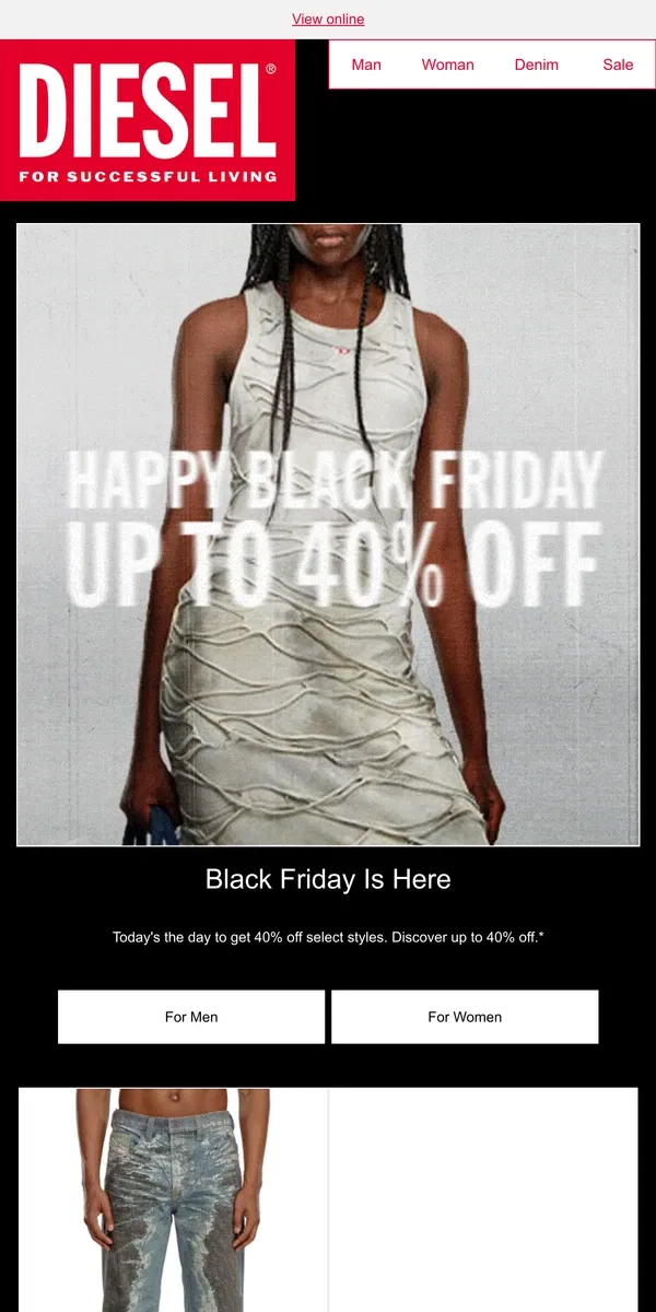 Email from Diesel. Happy Black Friday. Up To 40% Off