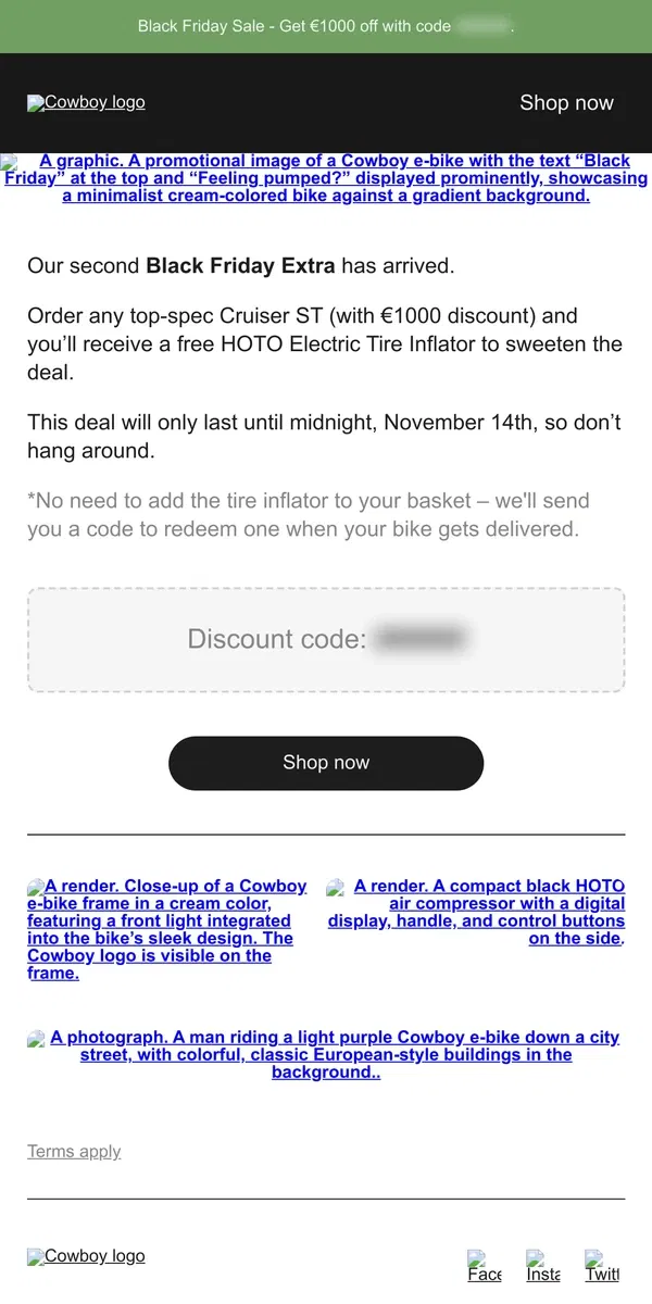 Email from Cowboy. €1000 off Cruiser ST