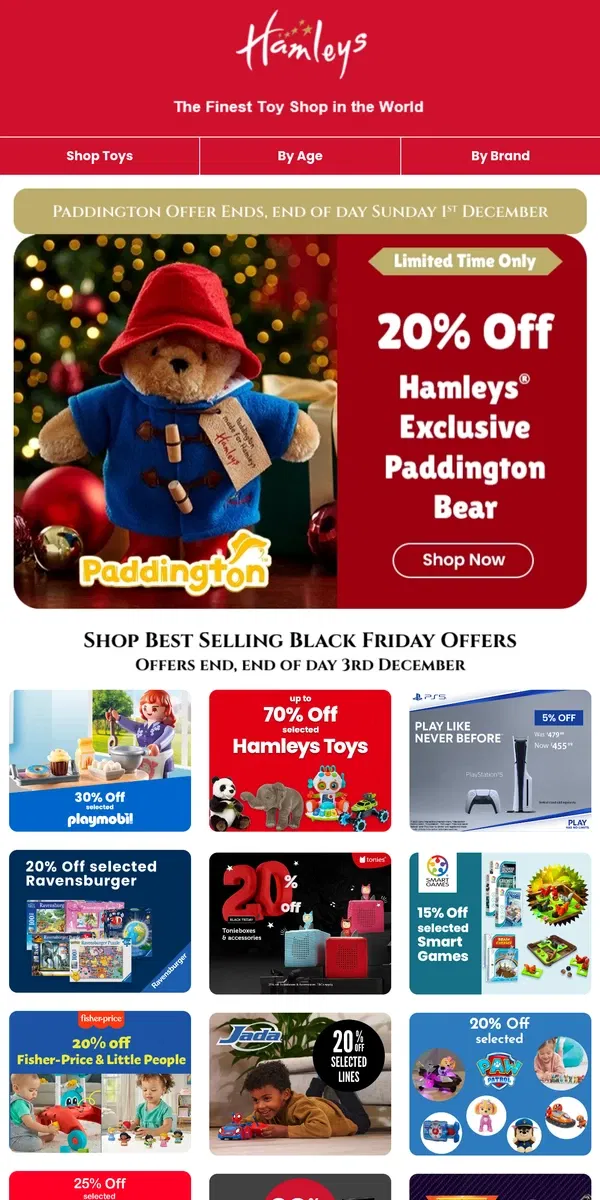 Email from Hamleys. Last Chance for 20% Off Hamleys Paddington Exclusive