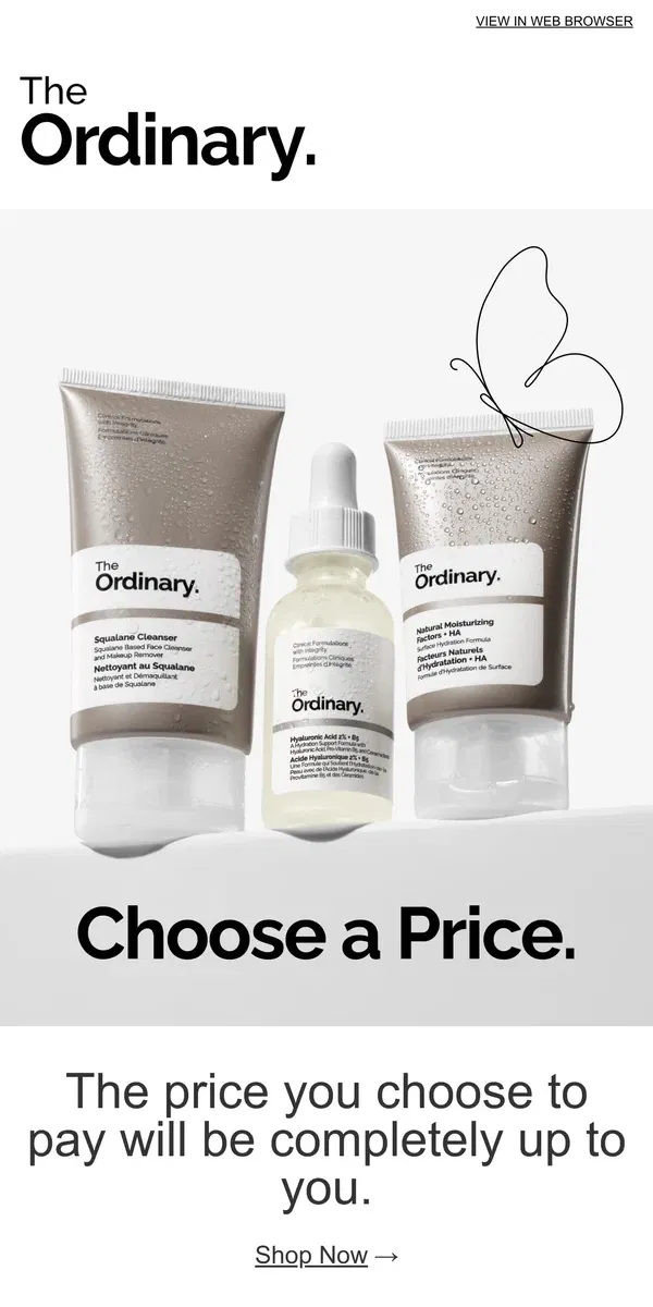 Email from The Ordinary. Choose a Price.