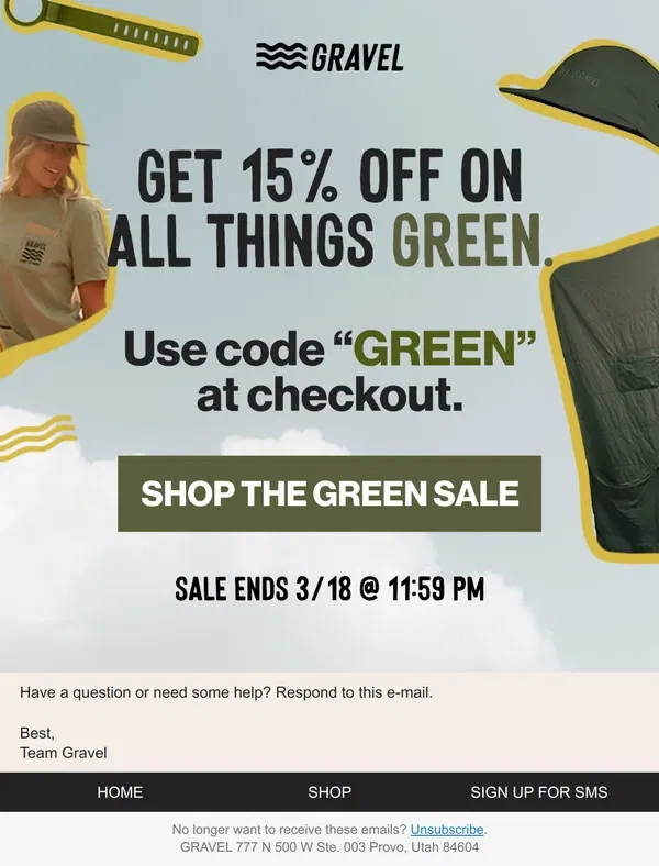 Email from Gravel. The GREEN Sale