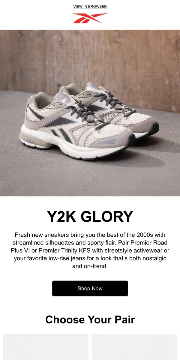 Email from Reebok. 2000s-style shoes: Did you get déjà vu? 🌀👟