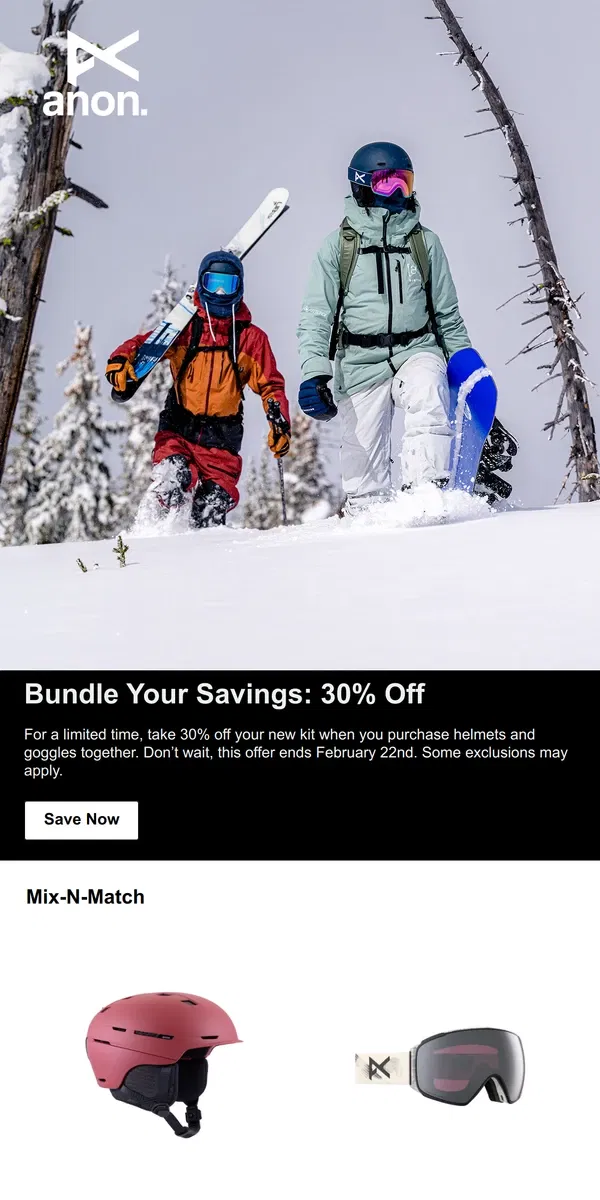 Email from Burton. Save 30% On Your New Kit