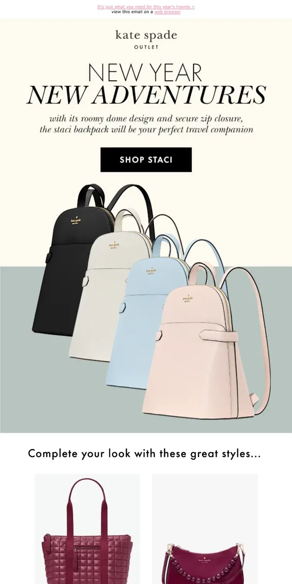 Email from Kate Spade. Inside: our must-have backpack