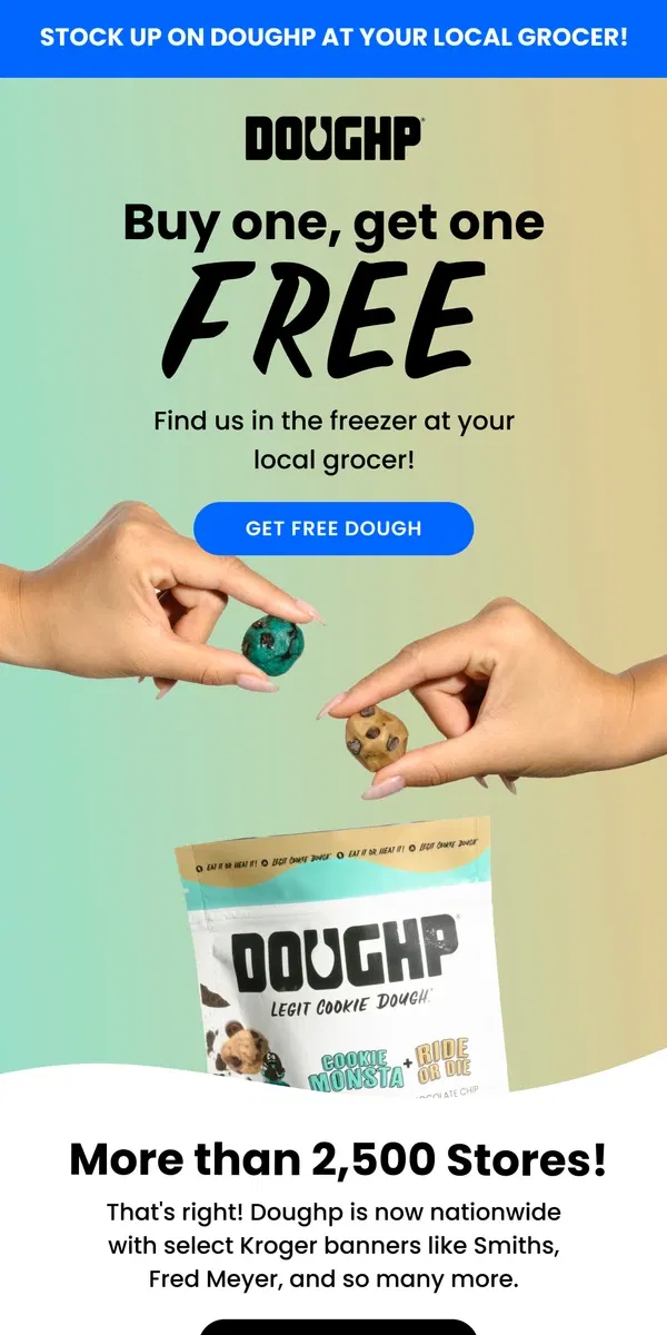 Email from Doughp. Your FREE cookie dough is waiting!