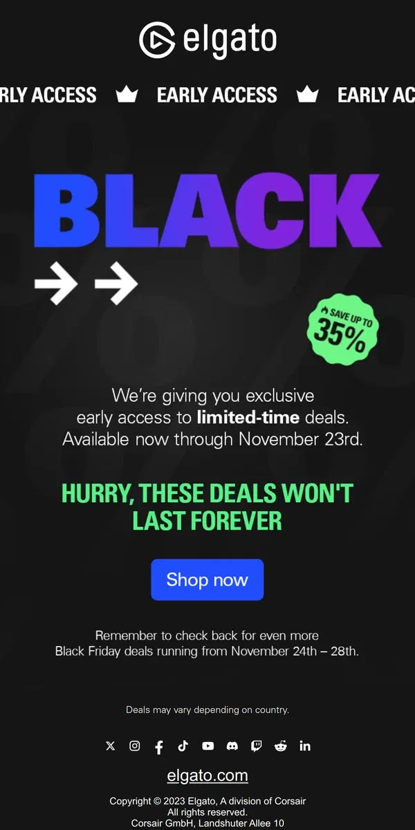 Email from Elgato. Black Friday early access 👀